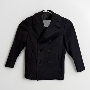US Navy Pea Coat 40R Black Double-breasted 100% Kersey Wool Corduroy Pockets VTG